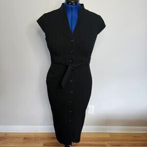 Calvin Klein Black Belted Button Front Fitted Shirt Dress Size 8